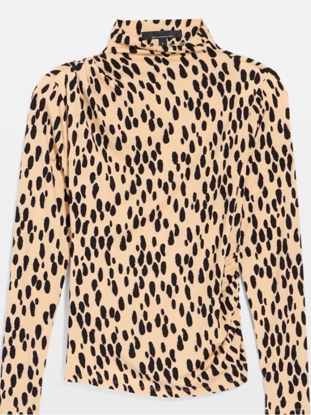 White House Black Market Leopard Print Turtleneck Top - Black on Beige